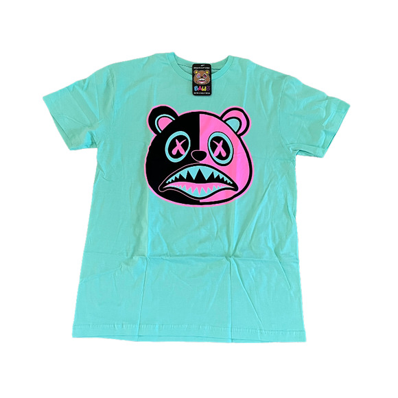 BAWS Men's Turquoise Pink Grizzly Bear Short Sleeve Crew Neck T-shirt, Medium - Picture 2 of 6
